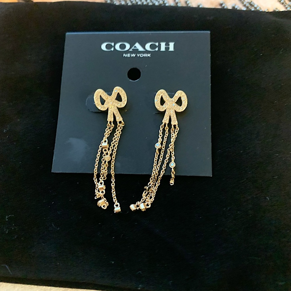Coach Chaine drop gold tone earrings